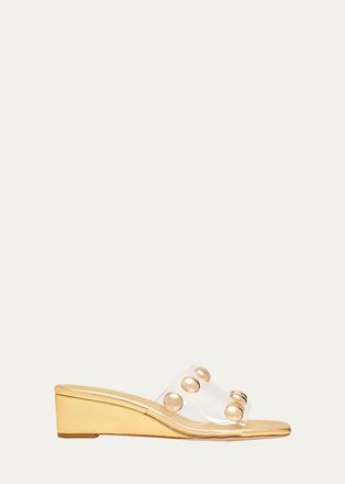 Loeffler Randall 45mm Enya Studded PVC Wedge Sandals