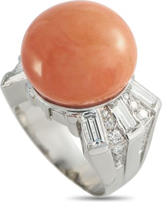Luxury Bazaar 18K White Gold 1.38ct Diamond and Coral Ring MF02-050126