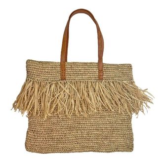 NATYAL Bolso de rafia natural con flecos 45x38cm