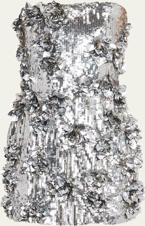 Halston Heritage Leela Strapless Floral Applique Sequin Mini Dress