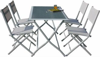 Bauer Set Tavolo e 4 Sedie Pieghevoli da Giardino in Acciaio Bauer Astro Bianco