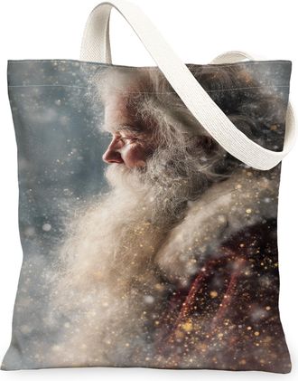 Generic Vintage Santa Canvas Tote Bags, Holiday Winter Design Reusable Grocery Bags, Lightweight Washable Shoulder Strap Canvas for, White, 13x15 Inch