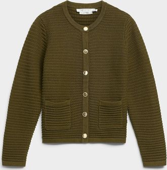 Contemporaine Womens Patch pockets textured Cardigan Sweater