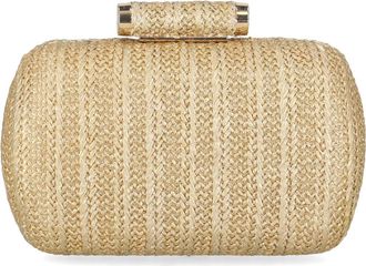 Jessica McClintock Jea Straw Minaudi&egrave;re Clutch in Light Gold Metallic at Nordstrom Rack