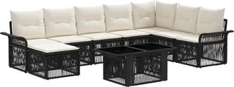 vidaXL Conjunto De Sof&aacute;s De Jard&iacute;n 9 Uds. Negro Y Blanco Crema Vidaxl