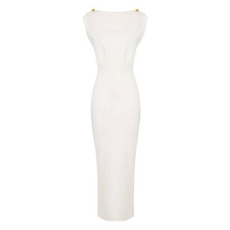 Elisabetta Franchi Maxi-jurk met knoopdetail en open rug - Dames - Jurken - Wit - Maat: XS Zijde