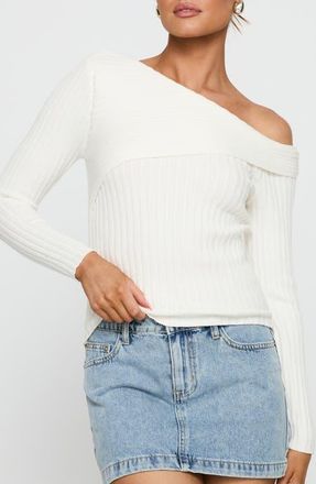 Princess Polly Jaybell One-Shoulder Rib Sweater in White at Nordstrom, Size Small