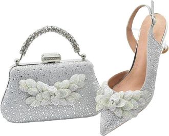 Generic Italian Shoes And Bag Set For Women Wedding Pointed Toe Womens Pumps High Heel Rhinestoness Party