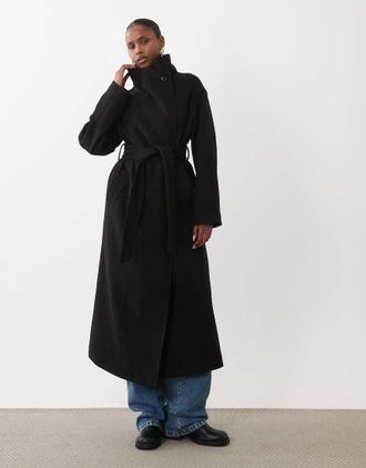 Gina Tricot Gina Tricot cappotto midi accollato in lana nero