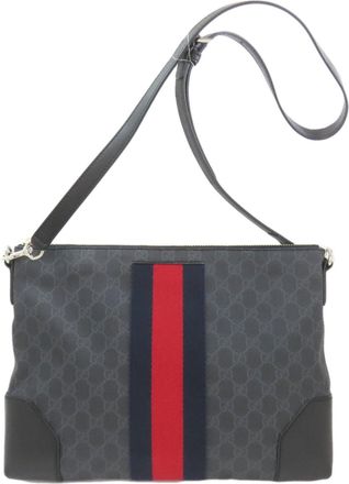 Gucci Gray Navy Red Color Pvc Canvas Shoulder Bag (Pre-Owned)