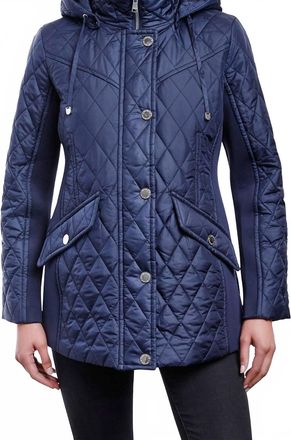 London Fog Zip Front Hooded Quilted Jacket In Navy