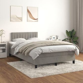 vidaXL Vidaxl - Cama Box Spring Con Colch&oacute;n Terciopelo Gris Claro 120x200 Cm