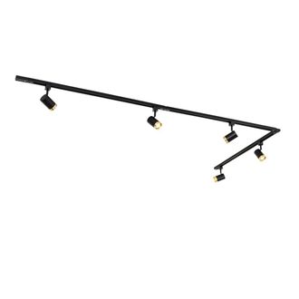 QAZQA Sistema de carril monof&aacute;sico 5 focos negro aro dorado