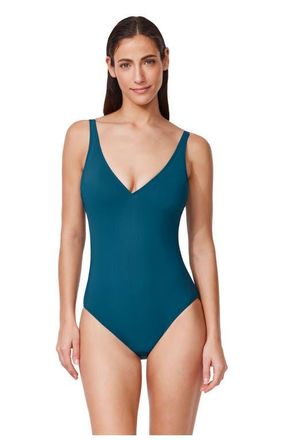 Gottex Tutti Frutti V-Neck One Piece in Petrol at Nordstrom, Size 16