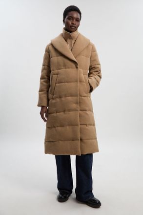 Karen Millen Womens Wool Hybrid Padded Puffer Midi Coat - Beige - Size 10 UK