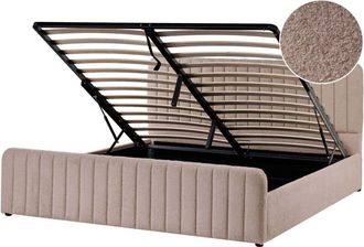 Beliani Ottoman Bed Taupe Boucle EU Super King Size 6ft Tufted Headboard Metal Legs Modern Design LUNAN