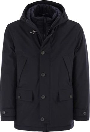 Fay Korte Parka in Technische Gabardine - Heren - Winterjassen - Blauw - 2XL - Leer - Jassen