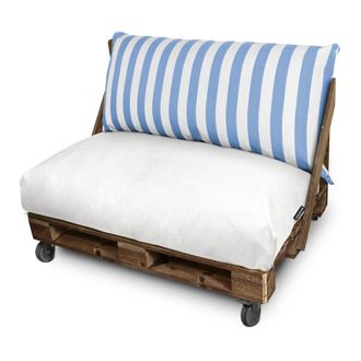 Happers Coj&iacute;n Para Palets Toldotex Blanco-azul Cielo Set: Asiento 120x80x20 (blanco-liso)+respaldo 120x45x25 (rayado) Blanco-azul Cielo