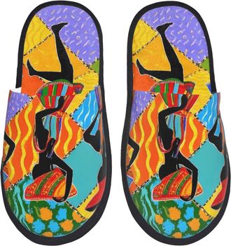 Generic Dancing African Womans Women Men Slippers Warm Sliders Cosy Shoes For Winter Outdoor Indoor L