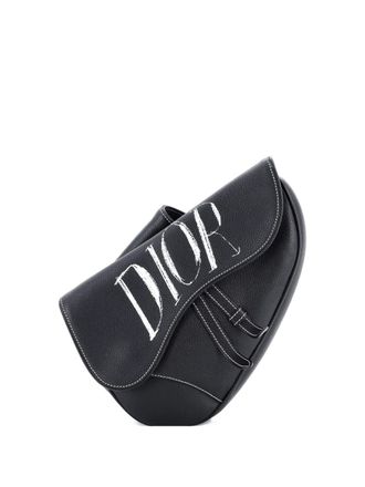 Dior Shawn Stussy Saddle Printed Leather crossbody bag - Zwart