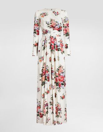 Dolce & Gabbana Flower Bouquet-print Charmeuse Dress - Woman Dresses Multicolor 38