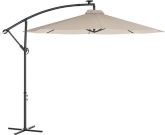 Flash Furniture Commercial Grade 10 ft Round Solar LED Patio Cantilever Umbrella, Tan