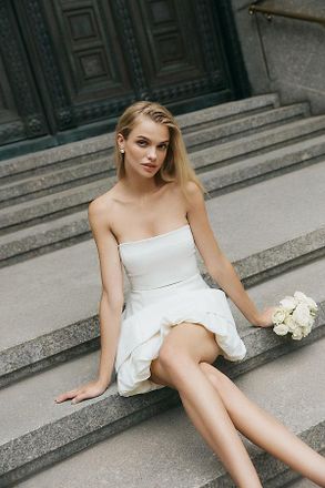 BHLDN Strapless Fit & Flare Bubble Mini Dress