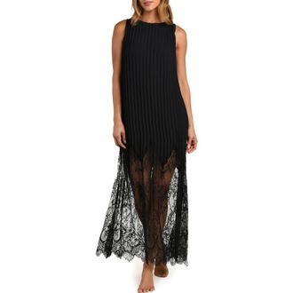 L'agence Adalynn Lace Trim Cover-Up Maxi Dress in Black at Nordstrom, Size X-Small