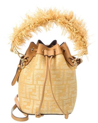 Fendi Fendi Mon Tresor Mini Raffia & Leather Bucket Bag