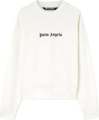 Palm Angels Sweatshirt met Logo Print en Ronde Hals - Heren - Sweatshirts - Wit - L - Katoen - Hoodies & sweatvesten