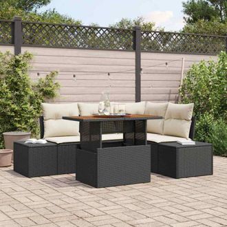 vidaXL Conjunto De Sof&aacute; De Jard&iacute;n 5 Pcs Negro, Crema 100 X 55 X 73 Cm Vidaxl