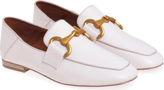 Bibi Lou Leren mocassin met klem en gestructureerde hak - Dames - Loafers - Wit - 36 EU - Satijn - Schoenen