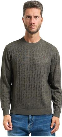 A|X Armani Exchange Truien & Vesten, Heren, Groen, XL, Wol, Groene Golfpatroon Ronde Hals Trui