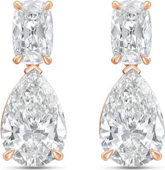 Diana M. Jewels 14KW RG Drop Earrings 12.00 Ct TW of Lab grown cushion and pear shape diamonds