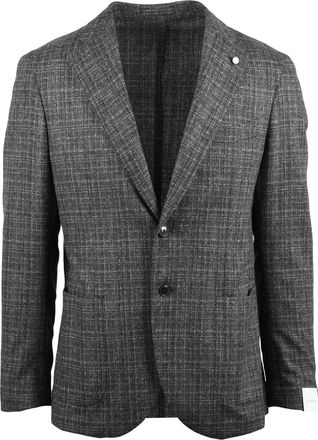Lubiam Rounded Grey and Brown Checkered Wool Cashmere Jacket