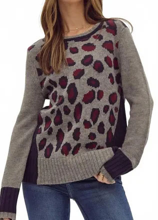 Entro Wild Embers Top In Grey Leopard Print