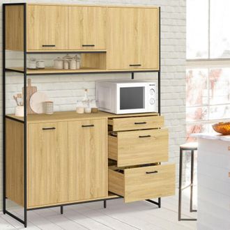 IDMarket Aparador De Cocina Detroit 140 Cm De Dise&ntilde;o Industrial Con 5 Puertas Y 3 Cajones