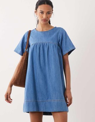 Asos Vestito corto stile babydoll in denim-Blu