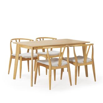 HOMN Juego de mesa 140x80 cm y 4 sillas de comedor color roble