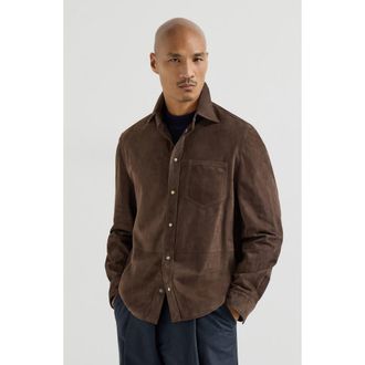 Brunello Cucinelli Suede overshirt in Espresso at Nordstrom, Size Xx-Large Eu