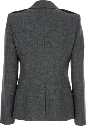 Alexander McQueen Womens Grey Wool Jacket With Wide Notched Revers Blazers