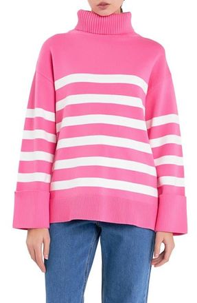 English Factory Stripe Turtleneck Sweater in Pink/White at Nordstrom, Size X-Small