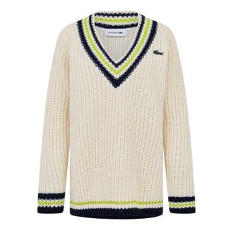 Lacoste Damestrui met V-hals, gestreept en losse pasvorm (Cr&egrave;me/Zwart)