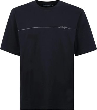 Dolce & Gabbana Logo Geborduurd T-shirt - Heren - T-shirts - Blauw - L - Katoen - Tops