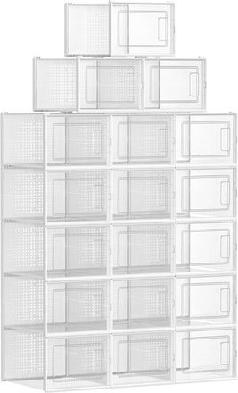 Songmics 18 cajas de zapatos de pl&aacute;stico de color transparente y blanco