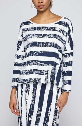 Luukaa D'Celli Astraea Striped Cotton Jersey Blouse in Navy at Nordstrom, Size X-Large