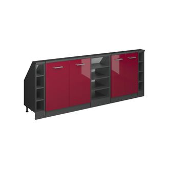 Vicco Armario De Cocina Para Techo Inclinado R-line, Rojo Brillo Intenso/antracita, 210 Cm Lote De 5, Vicco