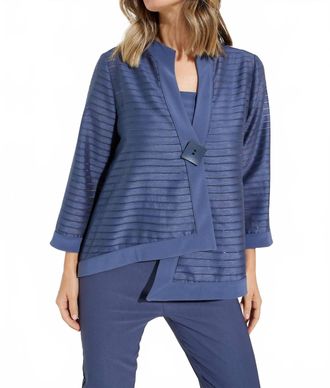 Joseph Ribkoff Sheer Stripes Three-Quarter Sleeves Asymmetric Jacket In Mineral Blue