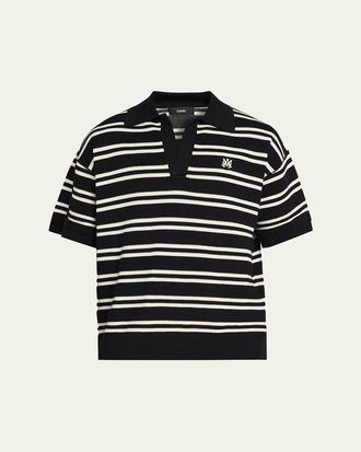 Amiri Mens Rib-Knit Stripe Johnny Collar Polo Shirt