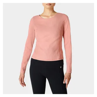 Sweaty Betty Super Soft Womens Pink Rib Twist Back Long Sleeve Yoga JDM811